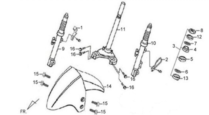 Voorvork/ voorspatbord/ balhoofdstel Sym X'PRO 125 White (WH8018P)