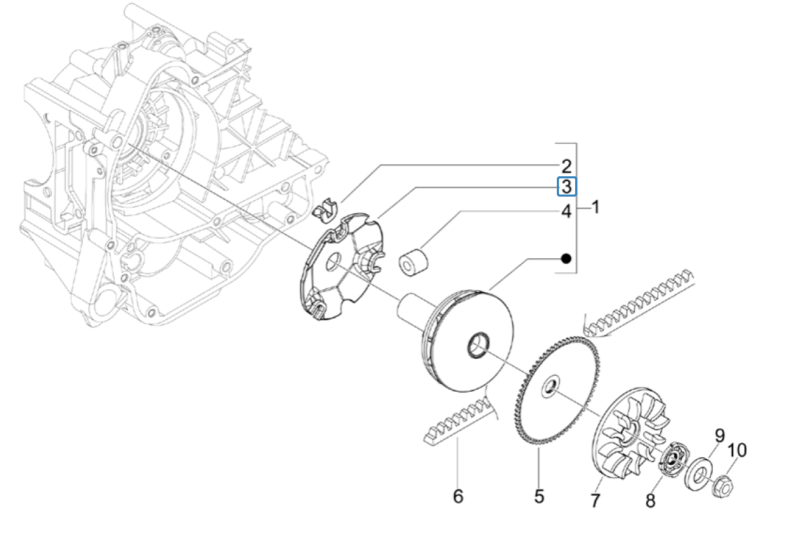 Variateur - V-snaar Vespa S 50 2-takt AC