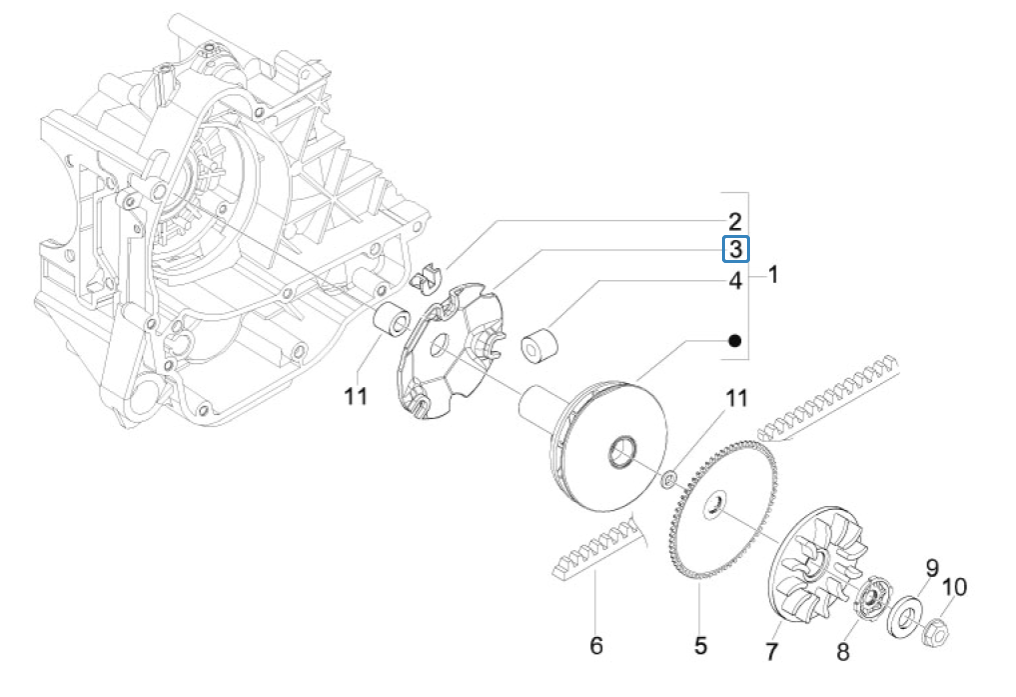 Variateur - V-snaar Vespa S 50 4-takt 4V AC