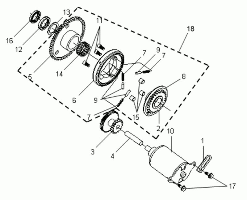 Startmotor - Startkoppeling Sym VS 125 Euro 3