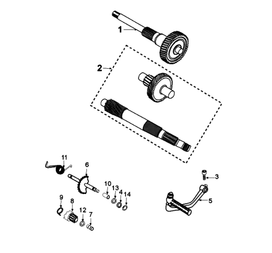 Aandrijfassen / kickstarter Peugeot Django 125 Allure 2014-2017