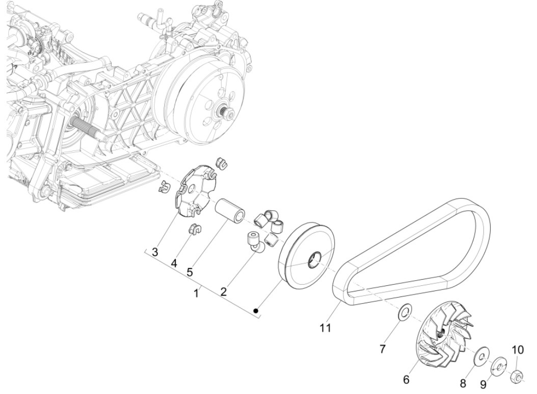 Variateur- V-snaar Vespa GTS 125 ABS Euro 5  2021