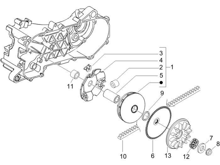 Variateur - V-snaar Vespa LXV 50 2-takt