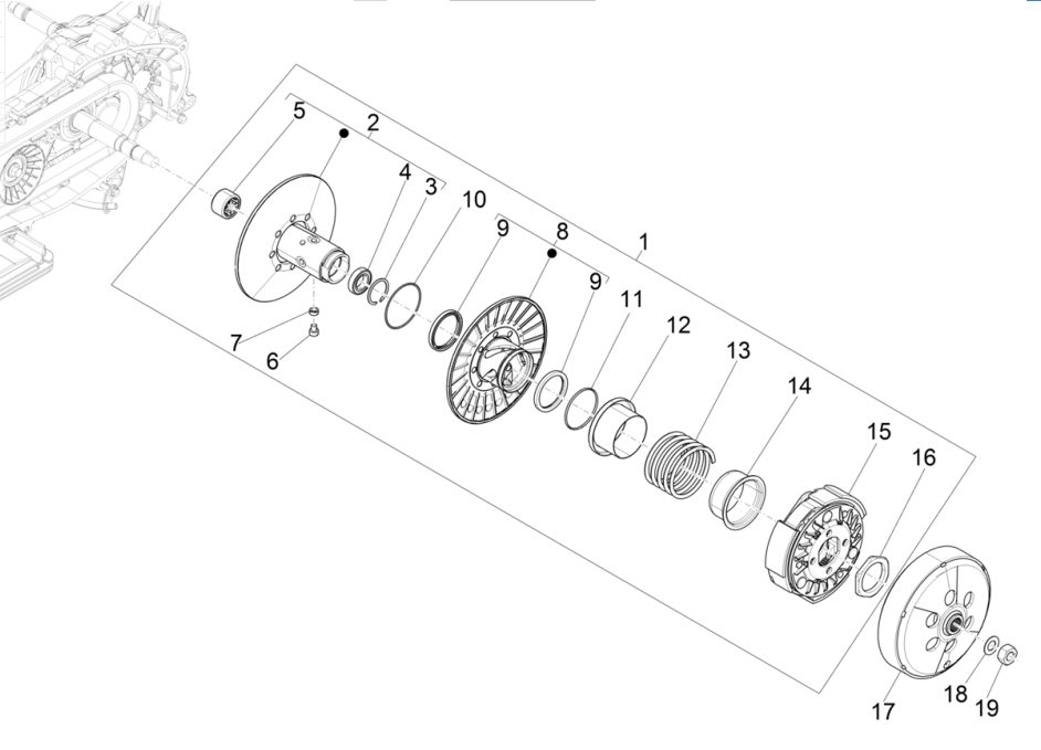 Koppeling Piaggio Beverly 300 4V HPE ABS Euro 5 2021-2022