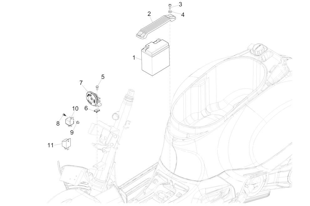 Accu - Claxon - Startrelais Vespa GTS 125 IE