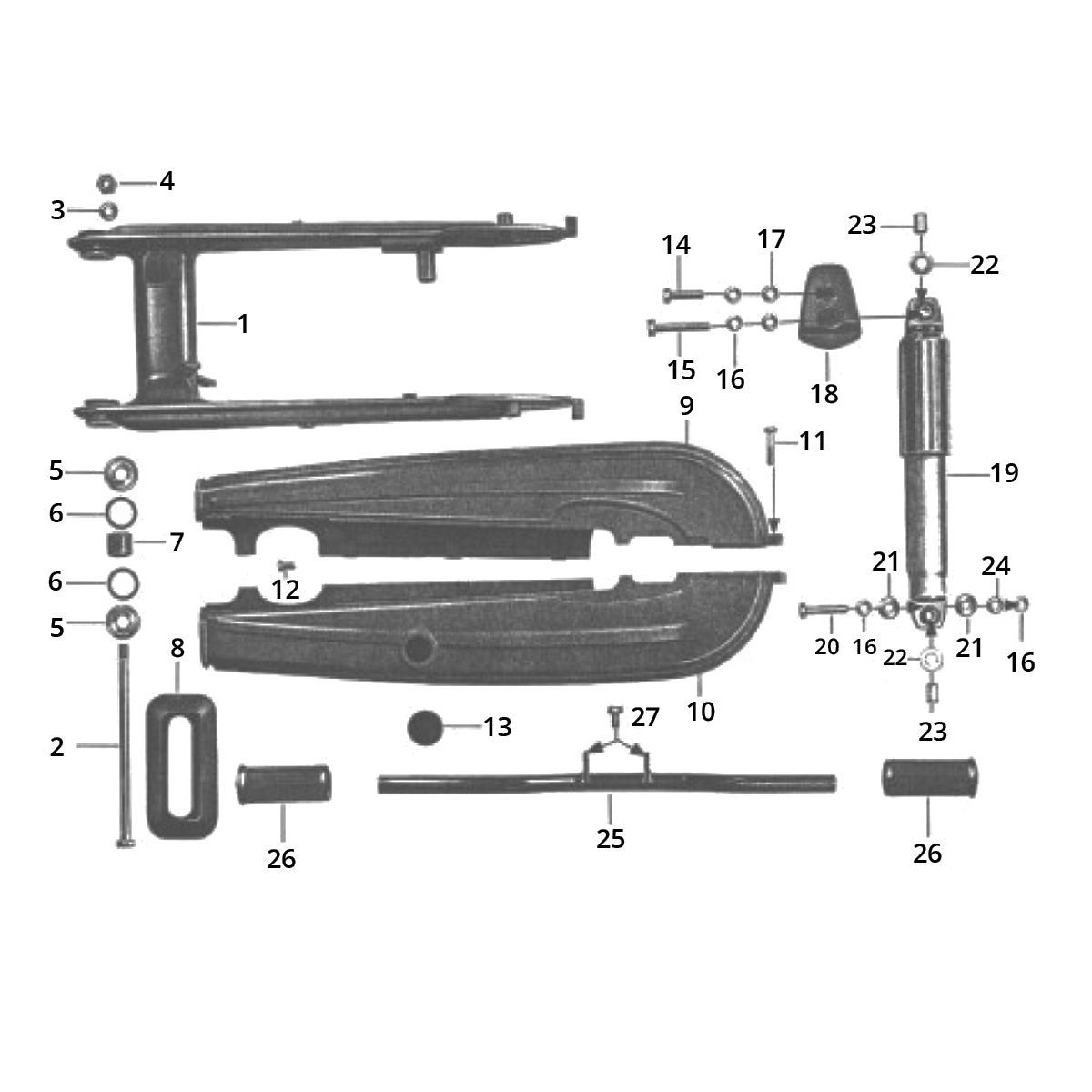 Achterbrug - Kettingkast - Schokbreker Zundapp GTS 50 517-40L5