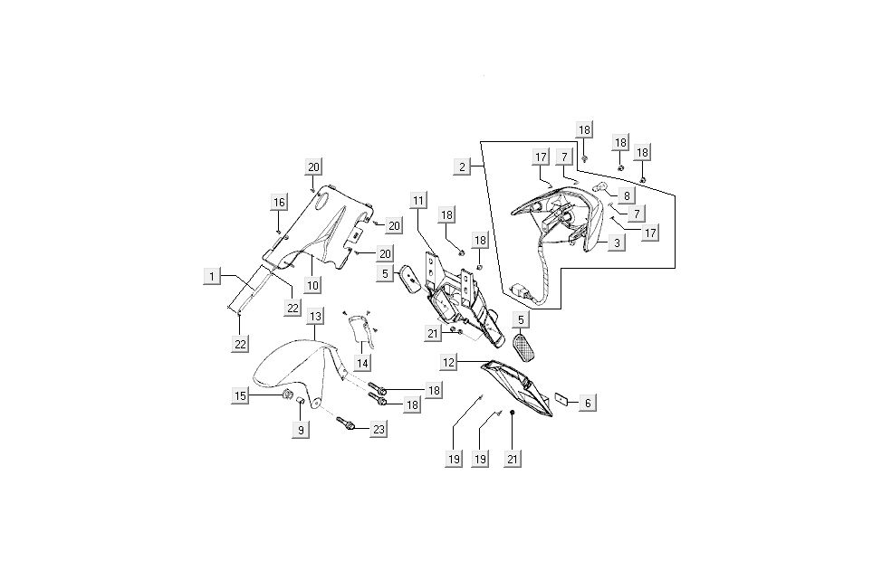 Achterlicht - Achterspatbord Kymco Super9 50 2-takt AC nieuw model zilver - zwart