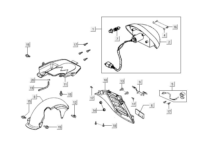 Achterlicht - Achterspatbord Kymco Sento 50 4-takt Zwart