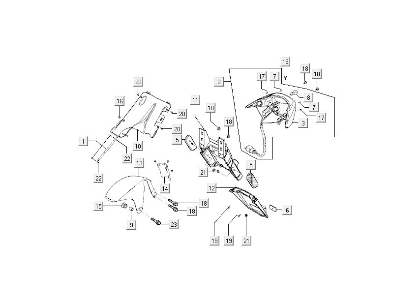 AChterlicht - AChterspatbord Kymco Super9 50 2-takt AC 2000-2002 matzwart rood