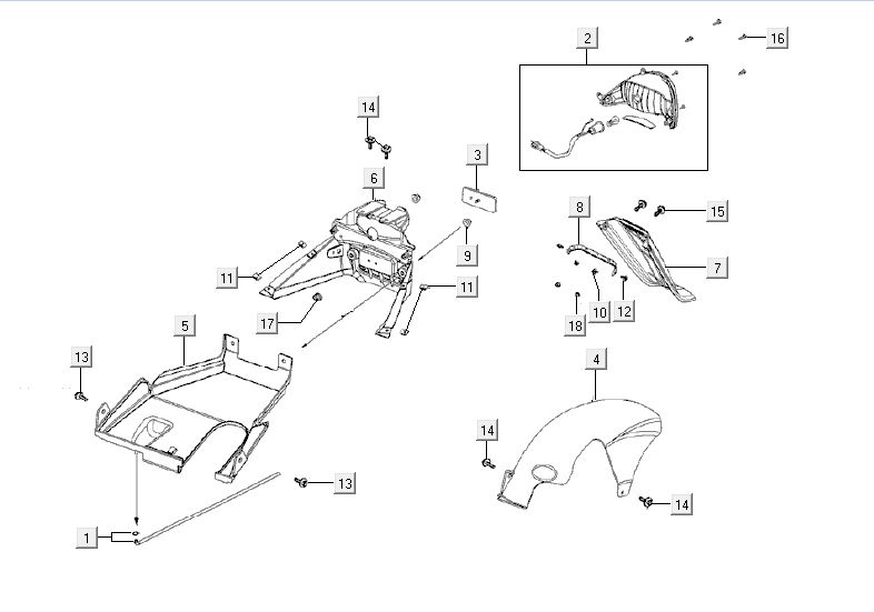 Achterlicht - Achterspatbord Kymco Agility Fat 12' 4-takt special wit