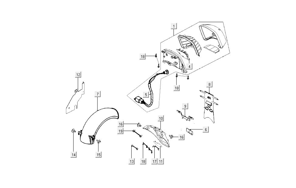Achterlicht - Achterspatbord Kymco New Sento 50i 4-takt zwart
