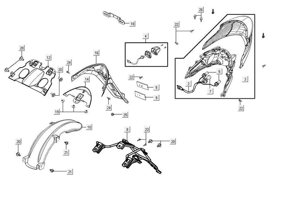 Achterlicht - Achterspatbord Agility 16+ 125 Mat Metallic Silver