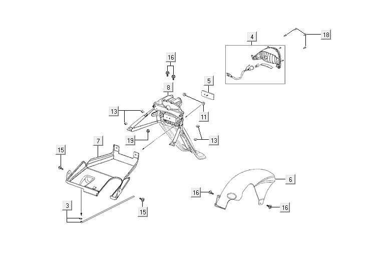 Achterlicht - Achterspatbord Kymco Agility 10' 4-takt blauw