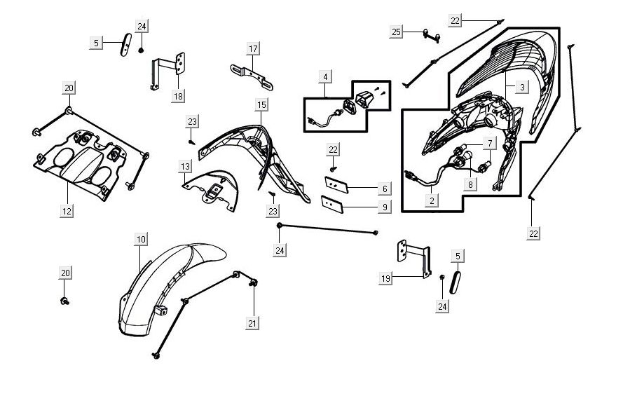 Achterlicht - Achterspatbord Kymco Agility 16'+ 4-takt glans zwart