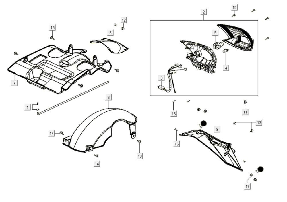 Achterlicht - Achterspatbord Kymco Like 200i Zwart