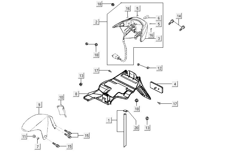AChterlicht - AChterspatbord Kymco Vitality 50 2-takt AC blauw