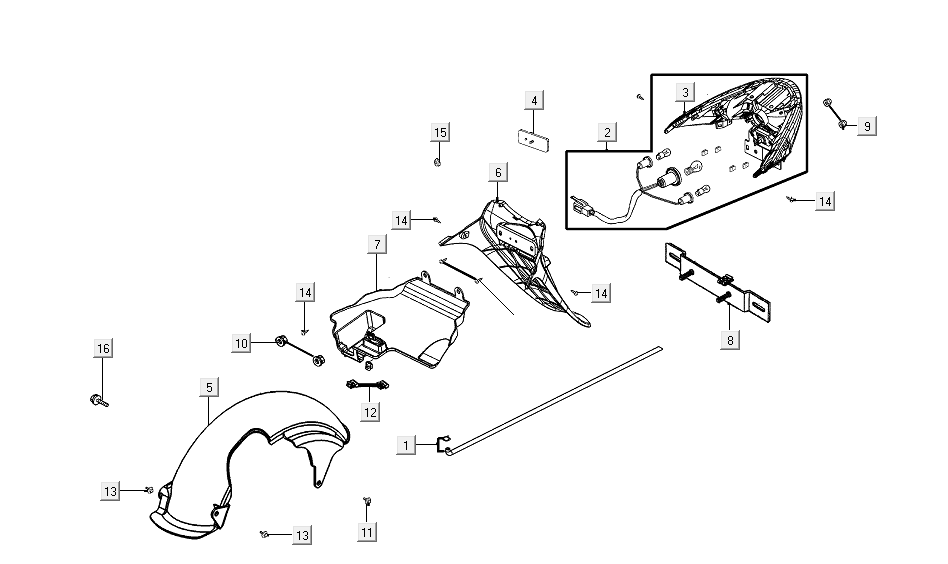 Achterlicht - Achterspatbord Kymco VP50i Euro 4 renault bruin