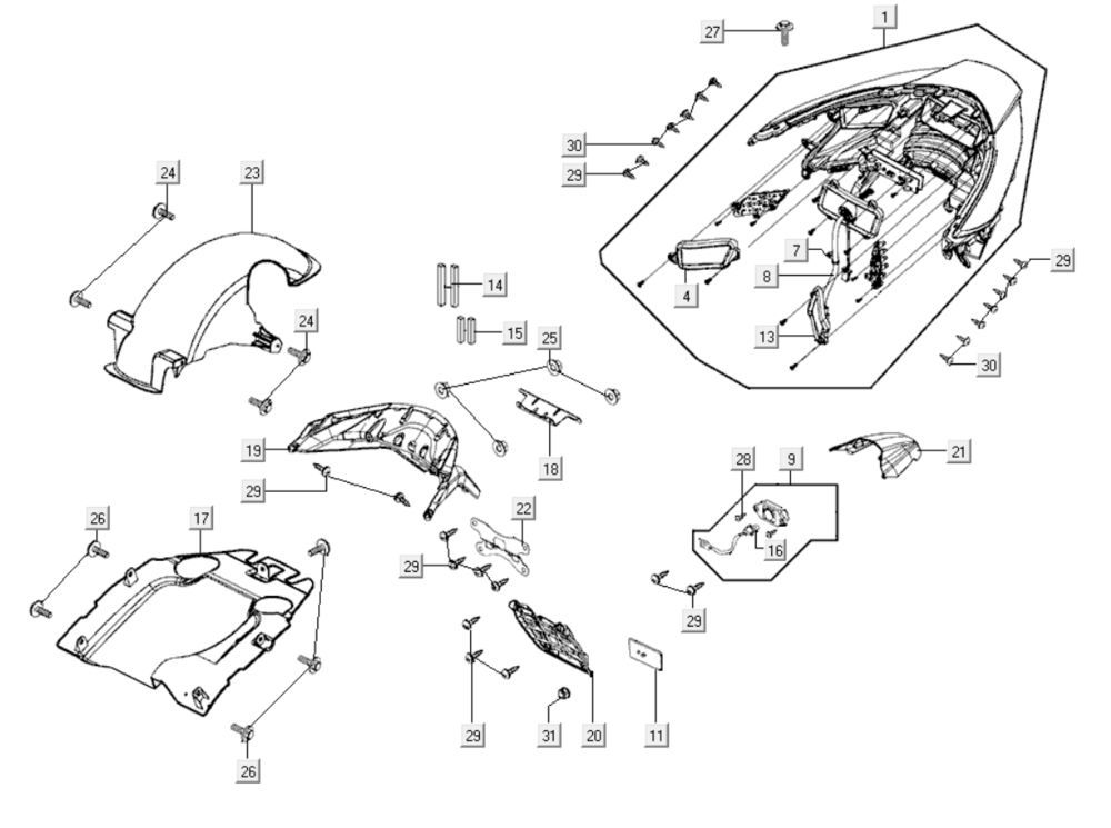 Achterlicht - Achterspatbord Kymco Xciting 400i Geel