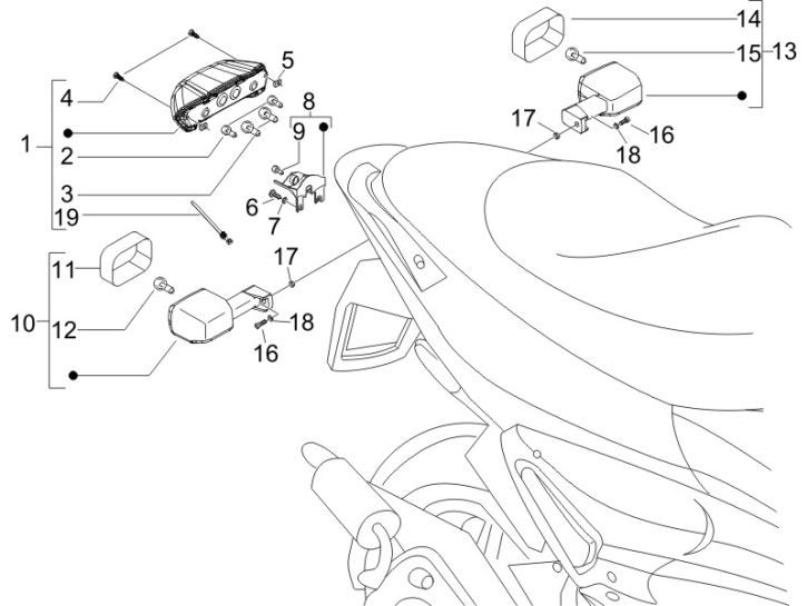 Achterlichten - Knipperlichtenachterzijde Gilera Runner 200 VXR 4-takt 2006