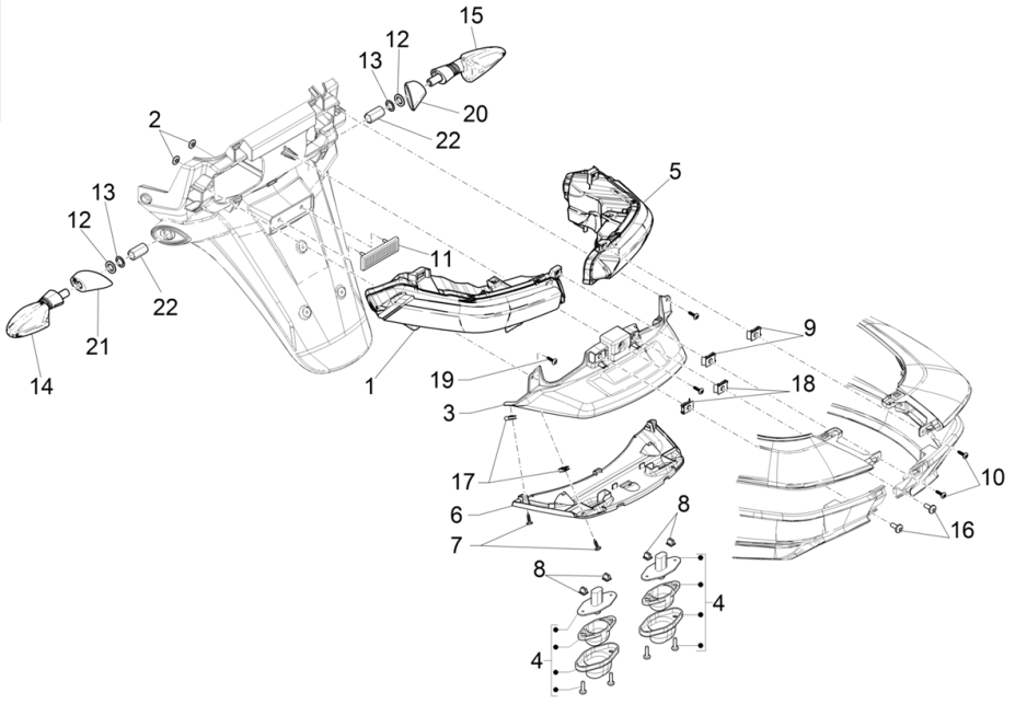 Achterlicht - Knipperlichten achterzijde Piaggio MP3 350 Maxi Sport ABS Euro 4 2018-2020