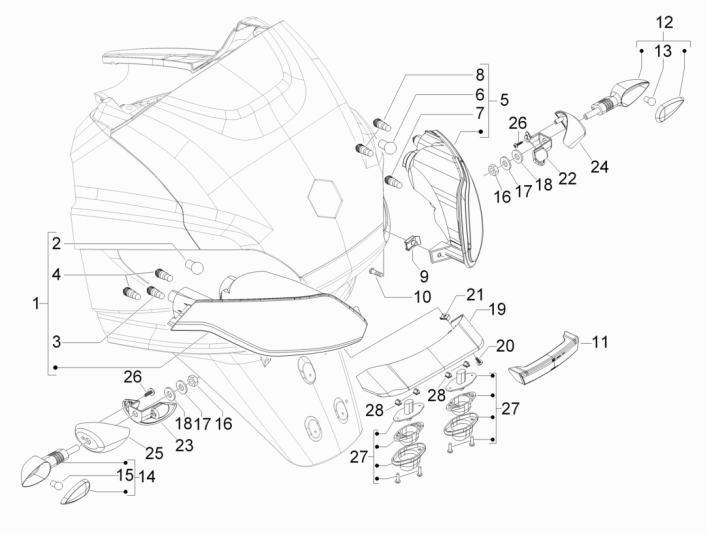 Achterlicht - Knipperlichten achterzijde Piaggio MP3 300 LT Sport 2009-2014