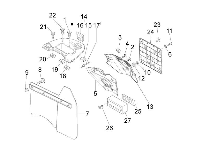 Achterspatbord- Accuhouder Vespa LX 50 4-takt 4V 45km/u grijs apuano 769/B