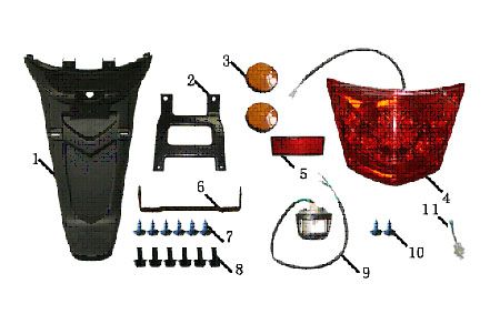 Achterspatbord-Achterlicht China Touring zwart
