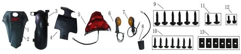 Achterspatbord- Achterlicht - Knipperlichten achterzijde AGM Fly zwart