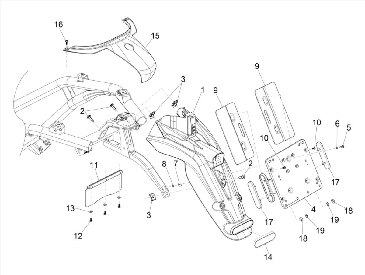Achterspatbord Piaggio Beverly 300 IE ABS Euro 4 2016-2020