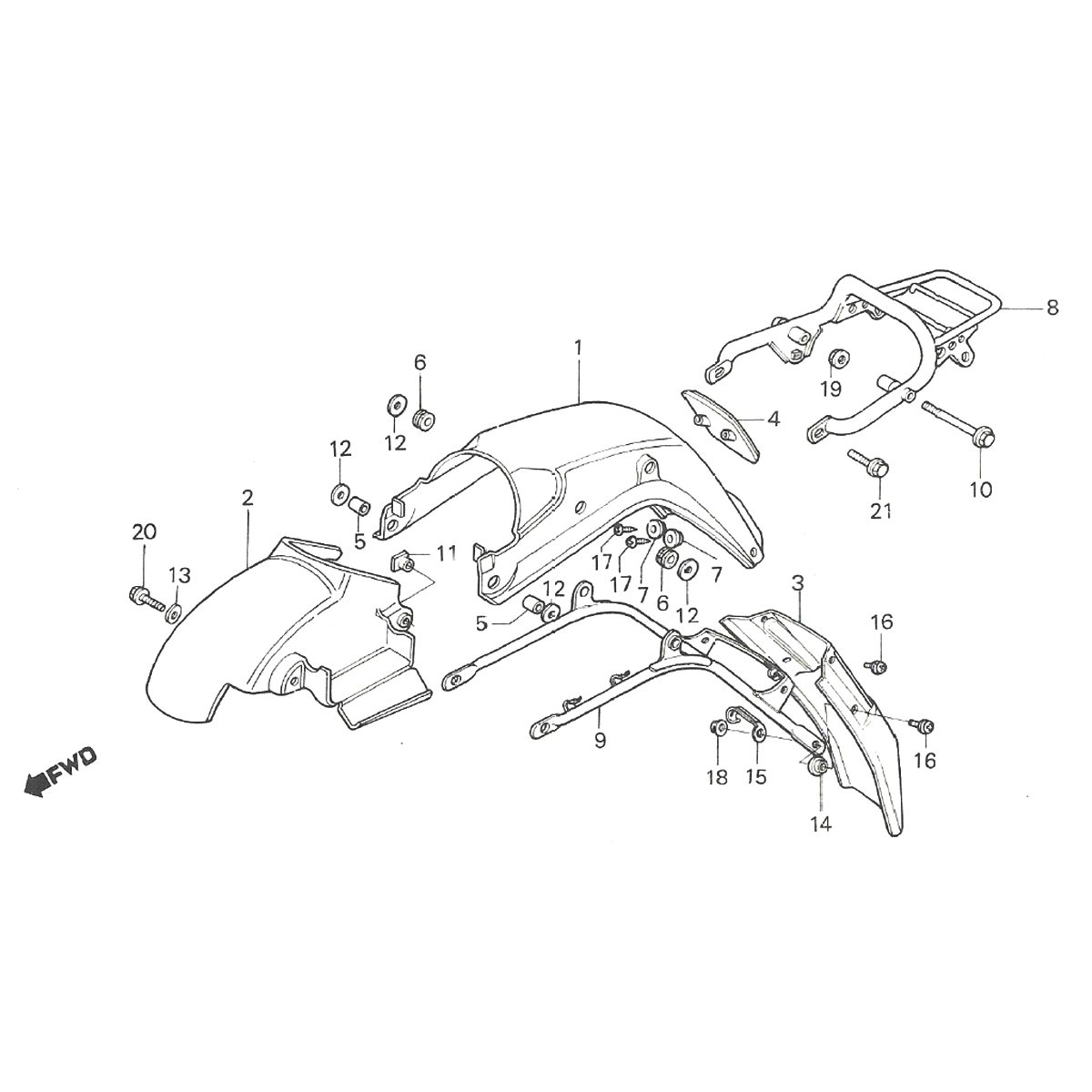 Achterspatbord - Achterdrager Honda MTX 50/ MTX 80