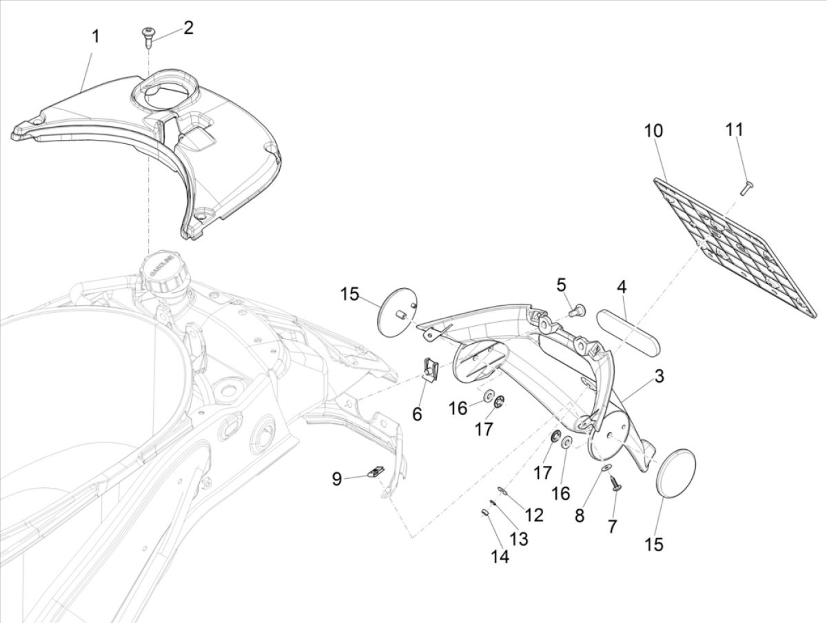 Achterspatbord -Afdekkap benzinetank Vespa Sprint 125 3V IE ABS Euro 5 2021