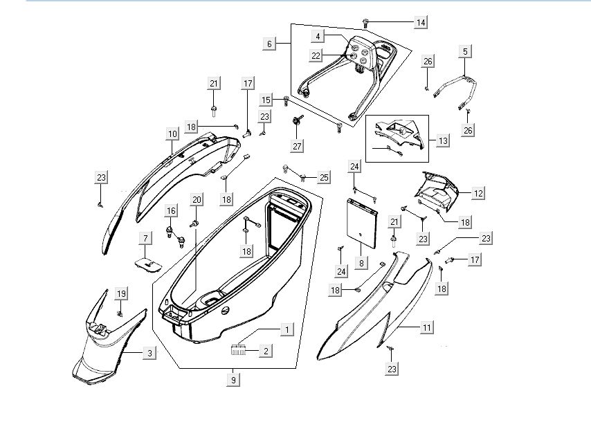 Motorschermen - Helmbak - Achterdrager Kymco New Dink 4-takt zwart metallic