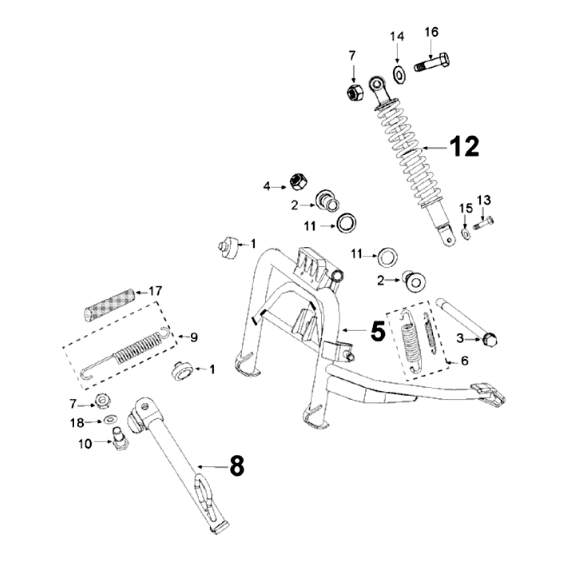 Achtertelescoop en standaard Peugeot Django 125 Allure E3 2014-2017