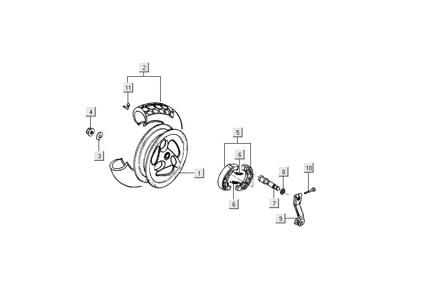 Achterwiel - Remschoenen Kymco Dink 50 2-takt LC zilver