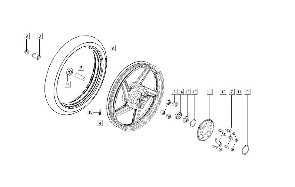Achterwiel - Achtertandwiel Kymco K-Pipe 4-takt Wit