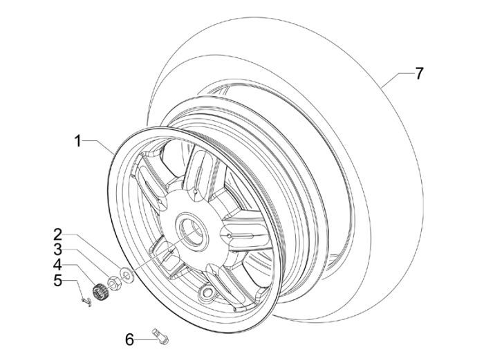 Achterwiel Vespa S 50 2-takt AC