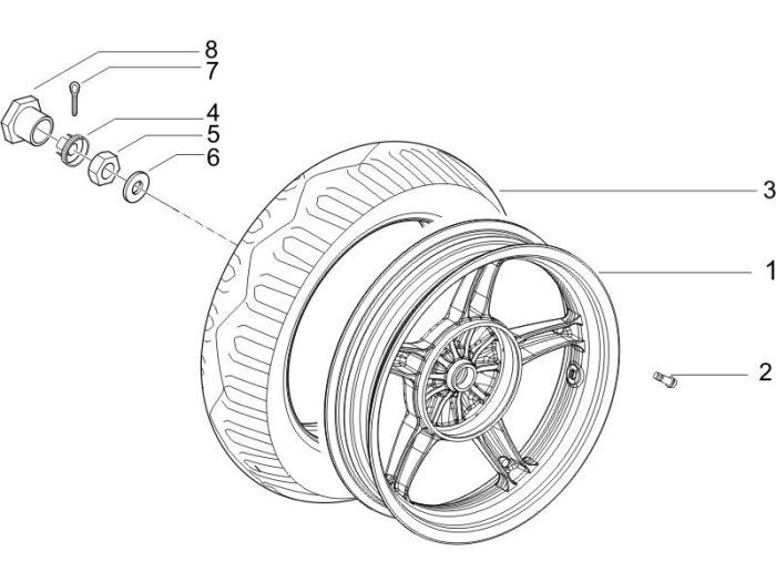 Achterwiel Piaggio Zip 2000 2-takt AC