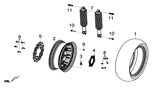 Achterwiel/ achtertelescoop Sym Joymax 300I ABS E3 2014-2016