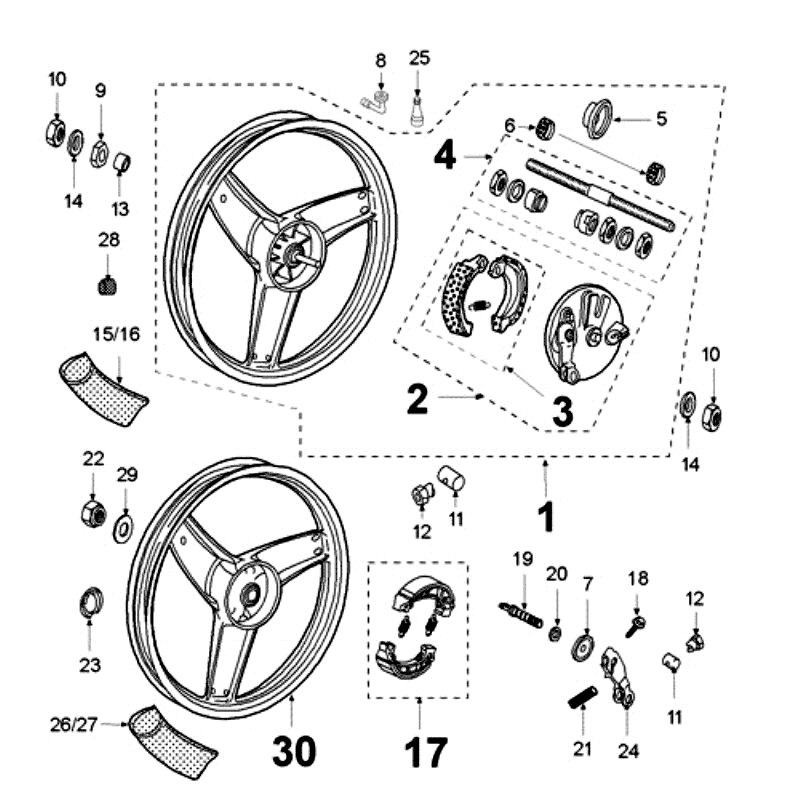Achterwiel - Remschoenen Bernardi Peugeot Fox rood