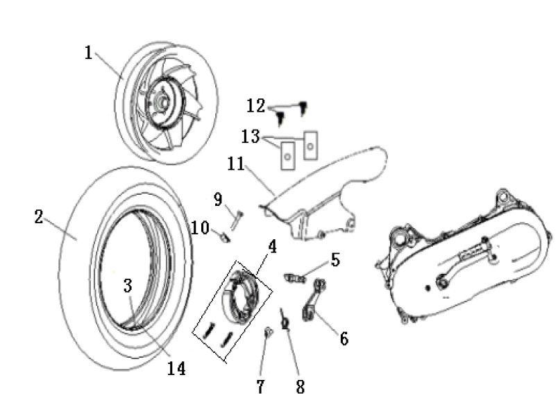 Achterwiel - Remschoenen Generic Cracker 50 2-takt zwart 2010 25km/u
