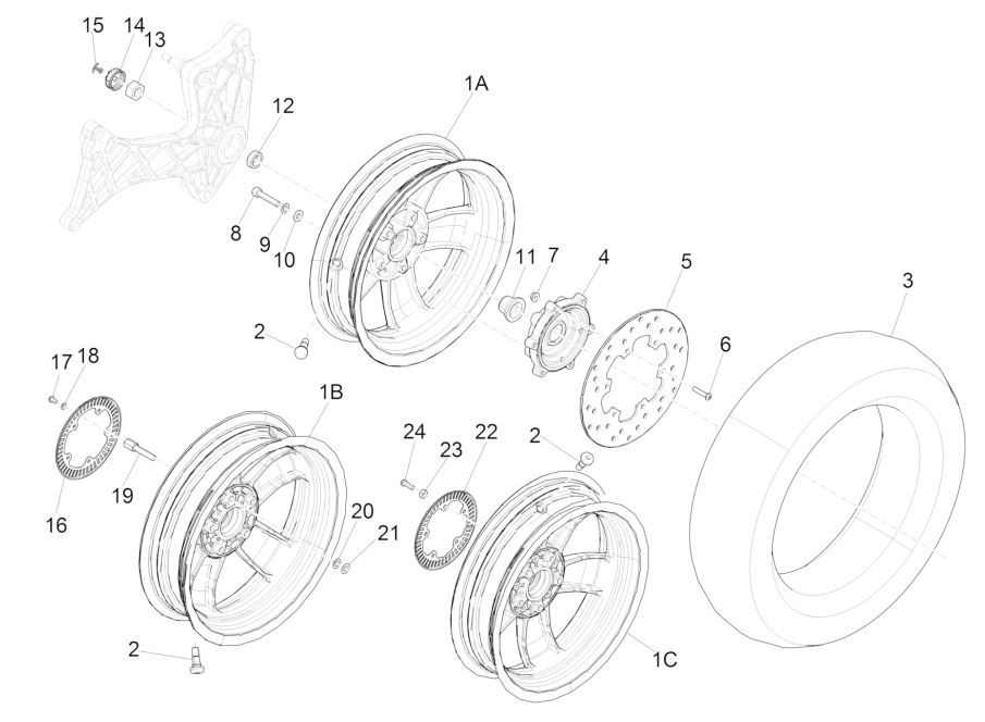Achterwiel - Remschoenen Vespa GTS 125 IE