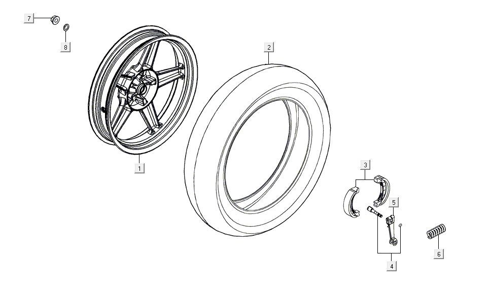 Achterwiel - Remschoenen Kymco Agility 16'+ 50i 4-takt Euro 4 mat grijs
