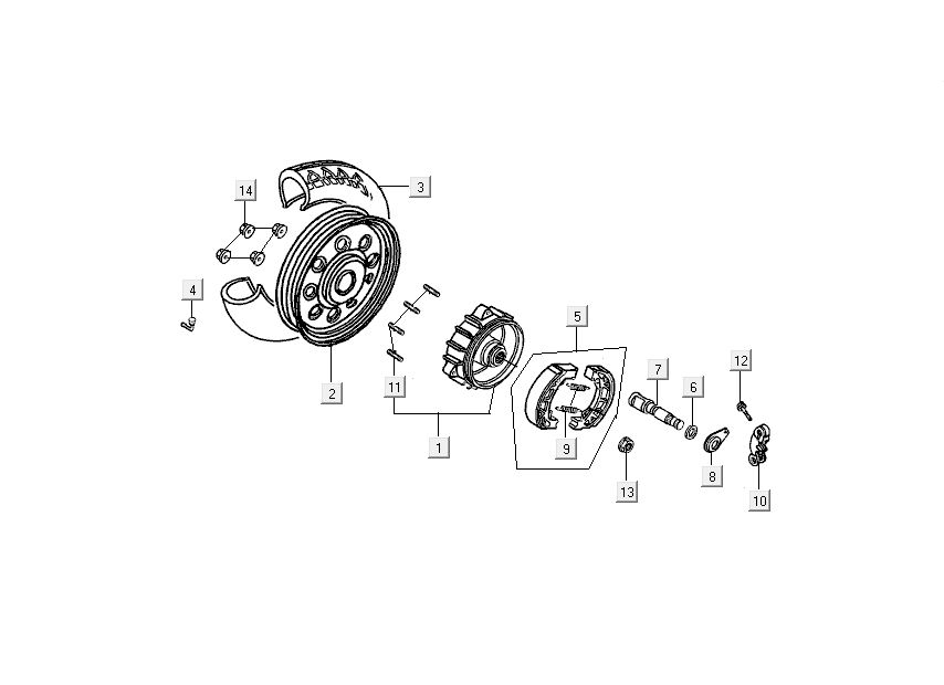 Achterwiel - Remschoenen Kymco DJ 2-takt Zilver
