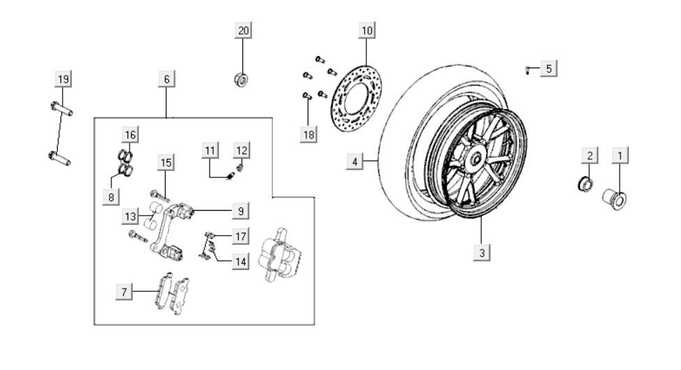 Achterwiel - Remschijf - Remklauw Kymco GTI 300i
