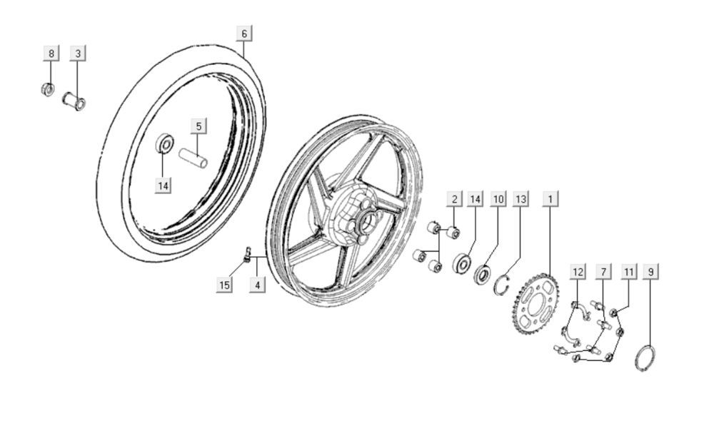 Achterwiel - Achtertandwiel Kymco K-Pipe 125