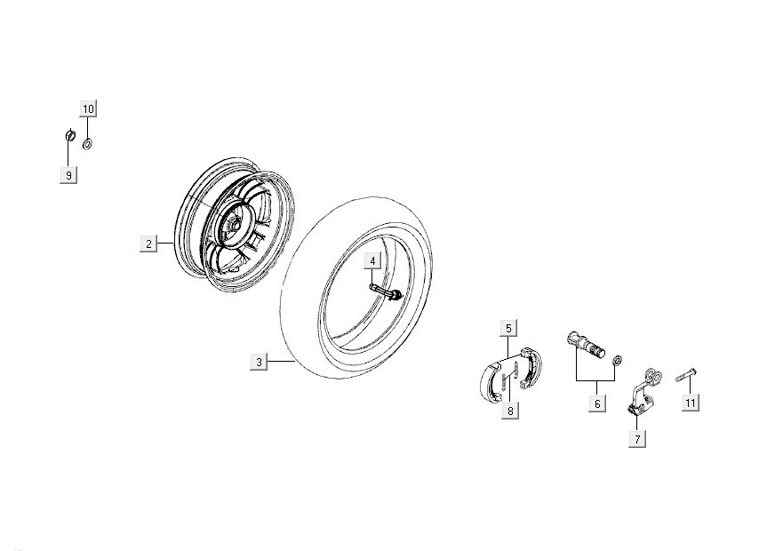 Achterwiel - Remschoenen Kymco Like TT 4-takt diamond wit