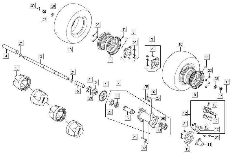 Achterwielen Kymco Maxxer 90 Zwart