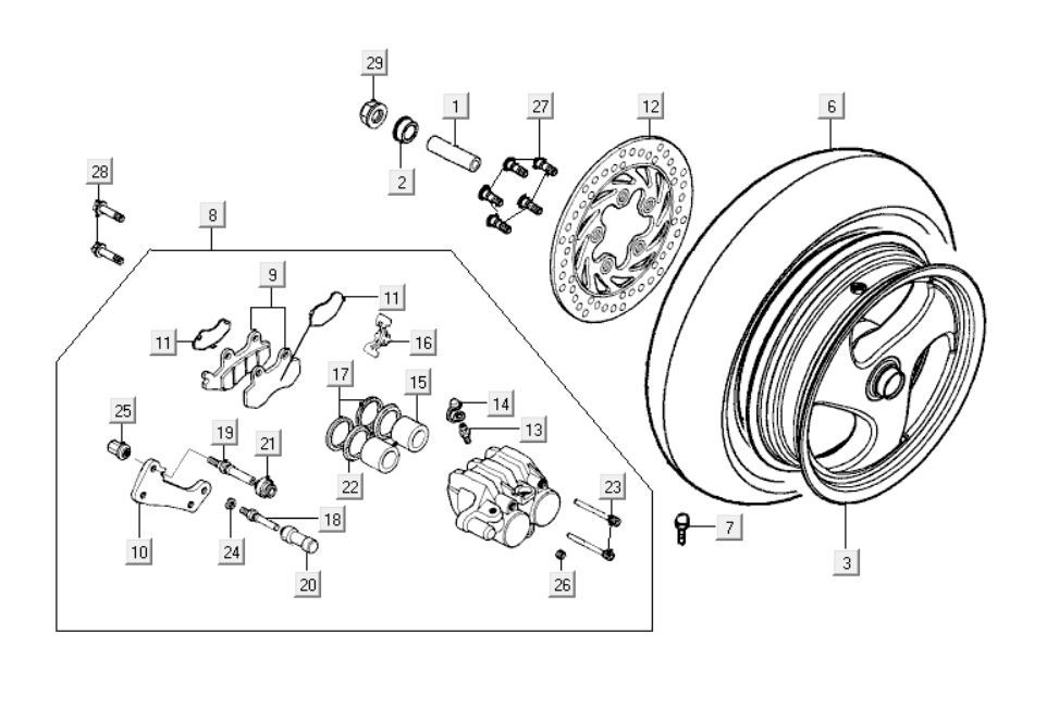 Achterwiel - Remschijf - Remklauw  Kymco New Dink 200i 4-takt LC-Achterwiel-Kymco-New-Dink-200i