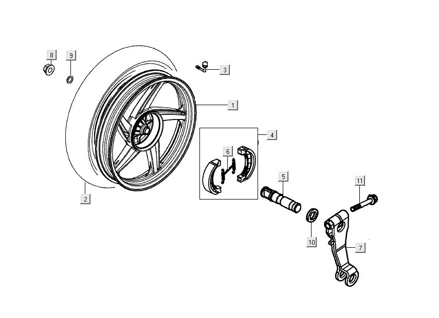 Achterwiel - Remschoenen Kymco People S 50 4-takt Elegance zwart