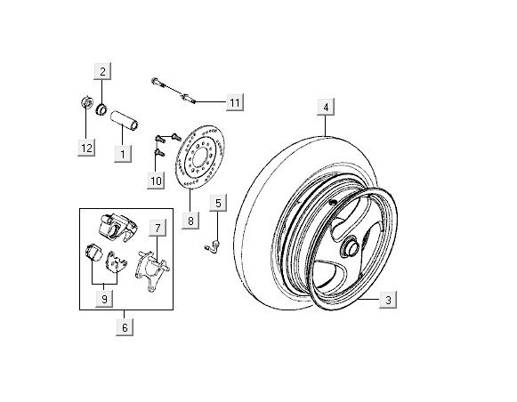 Achterwiel - Remschijf Kymco Super9 50 2-takt LC oud model matzwart-rood